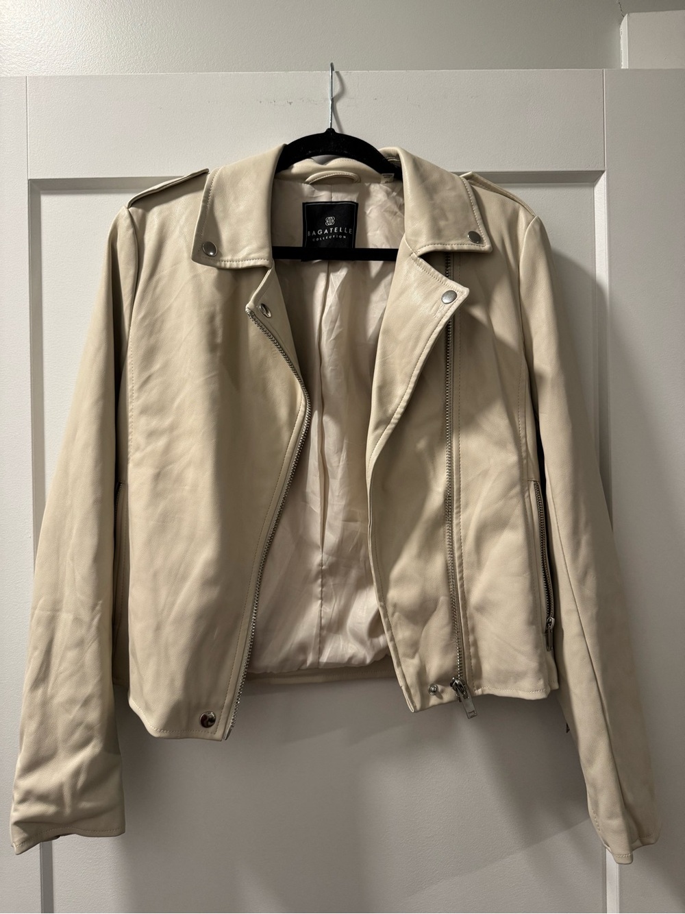 Bagatelle Cream Faux Leather Biker Jacket - Women's